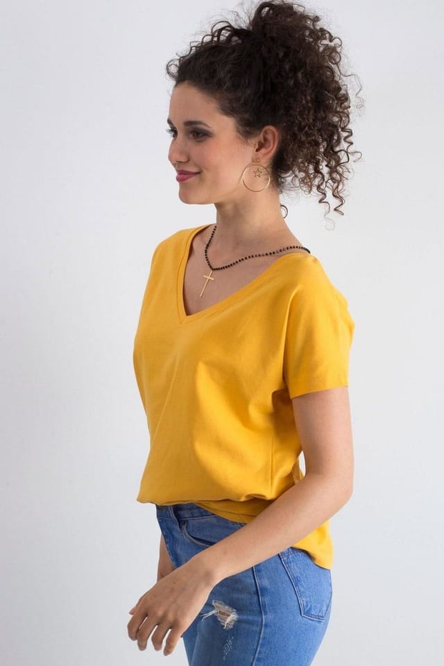 Love Lace Love Lace Women's Short Sleeve Heart Neck T-Shirt for Any Occasion Style 168498 in Yellow - 3