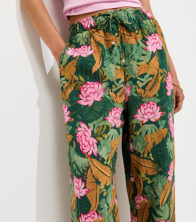 New Look Women's Petite Green Palm Goya Wide Leg Trousers New Look - 2