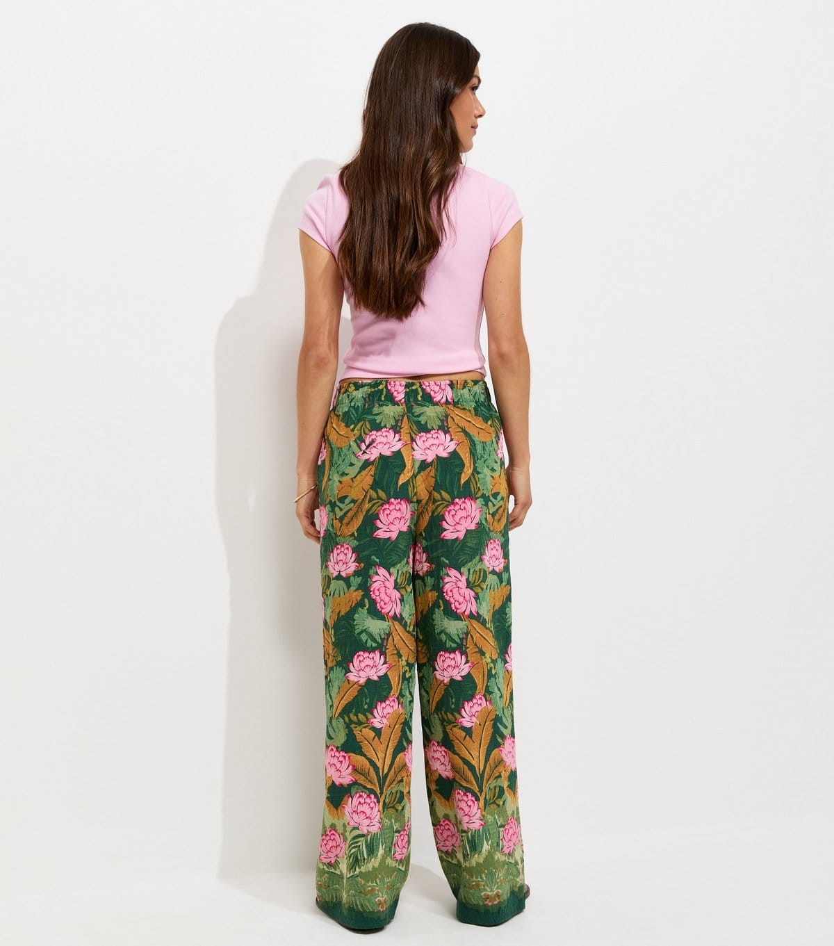 New Look Women's Petite Green Palm Goya Wide Leg Trousers New Look - 4