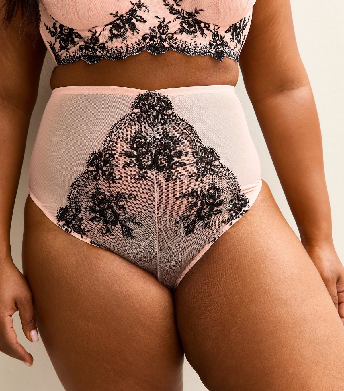 New Look Women's Plus Size Light Pink Eyelash Embroidered High Waist Briefs Curves New Look - 2