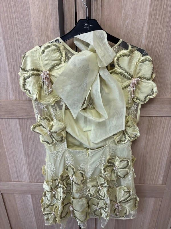 ASOS ASOS Luxe Embellished 3D floral lace mini dress with drop pearls in yellow