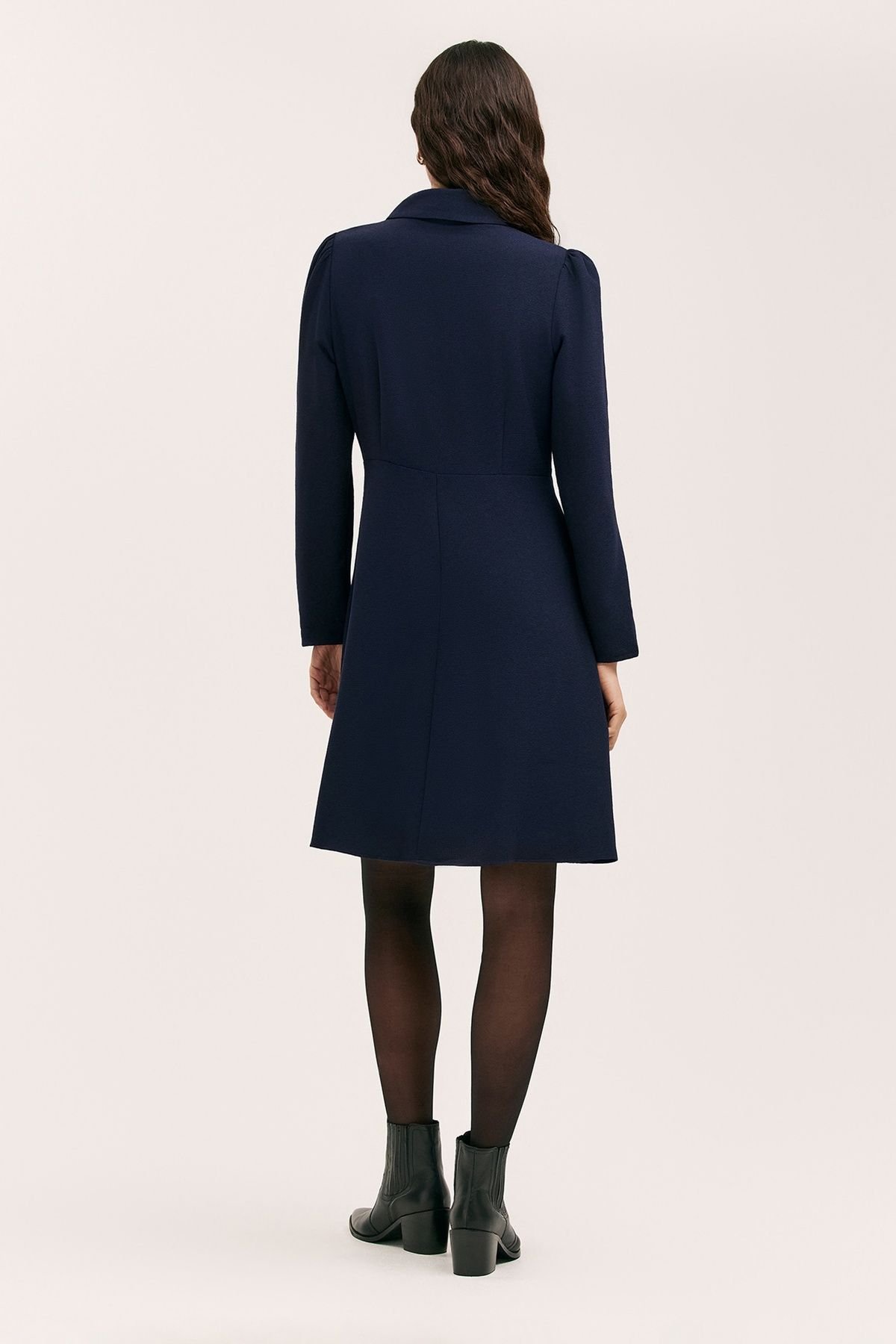 Finery London Finery London Women's Sabine Long Sleeve Collared Short Dress in Dark Navy - 3