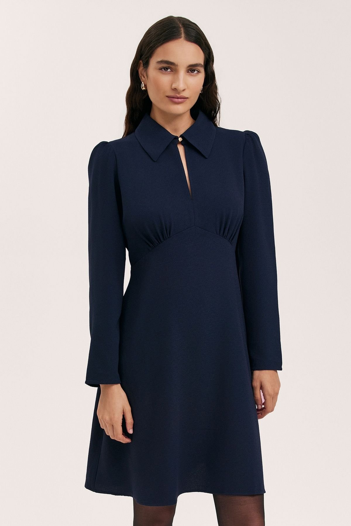 Finery London Finery London Women's Sabine Long Sleeve Collared Short Dress in Dark Navy - 4