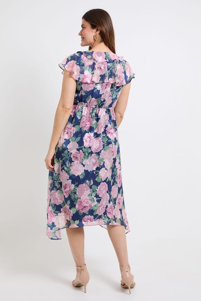 Wallis Wallis Women's Floral Burn Out Ruffle Midi Dress in Navy - 3