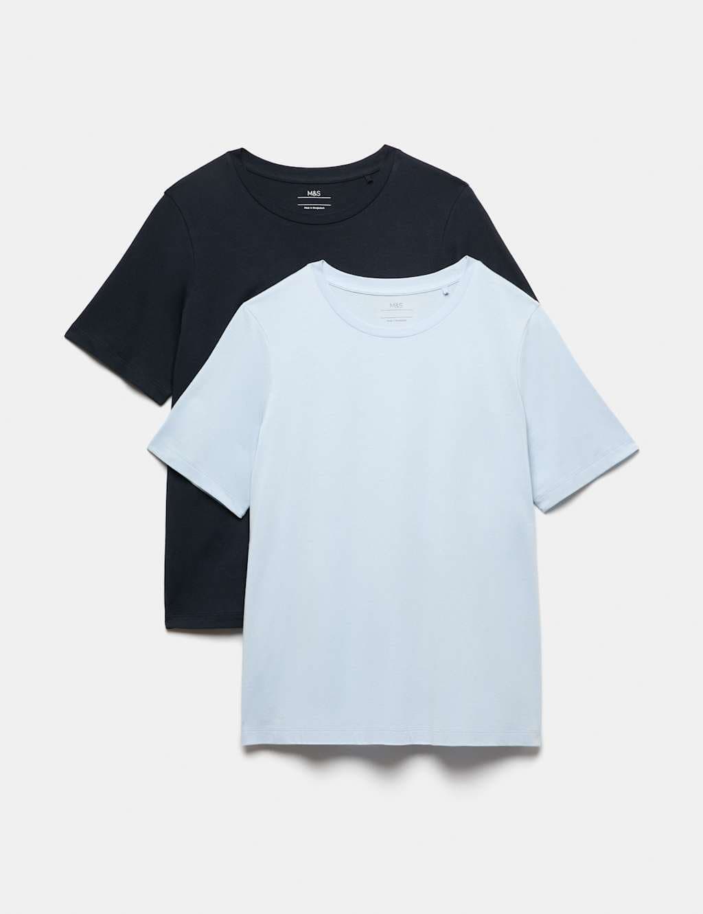 Marks & Spencer M&S 2 Pack Cotton Modal Pyjama Tops Blue Mix