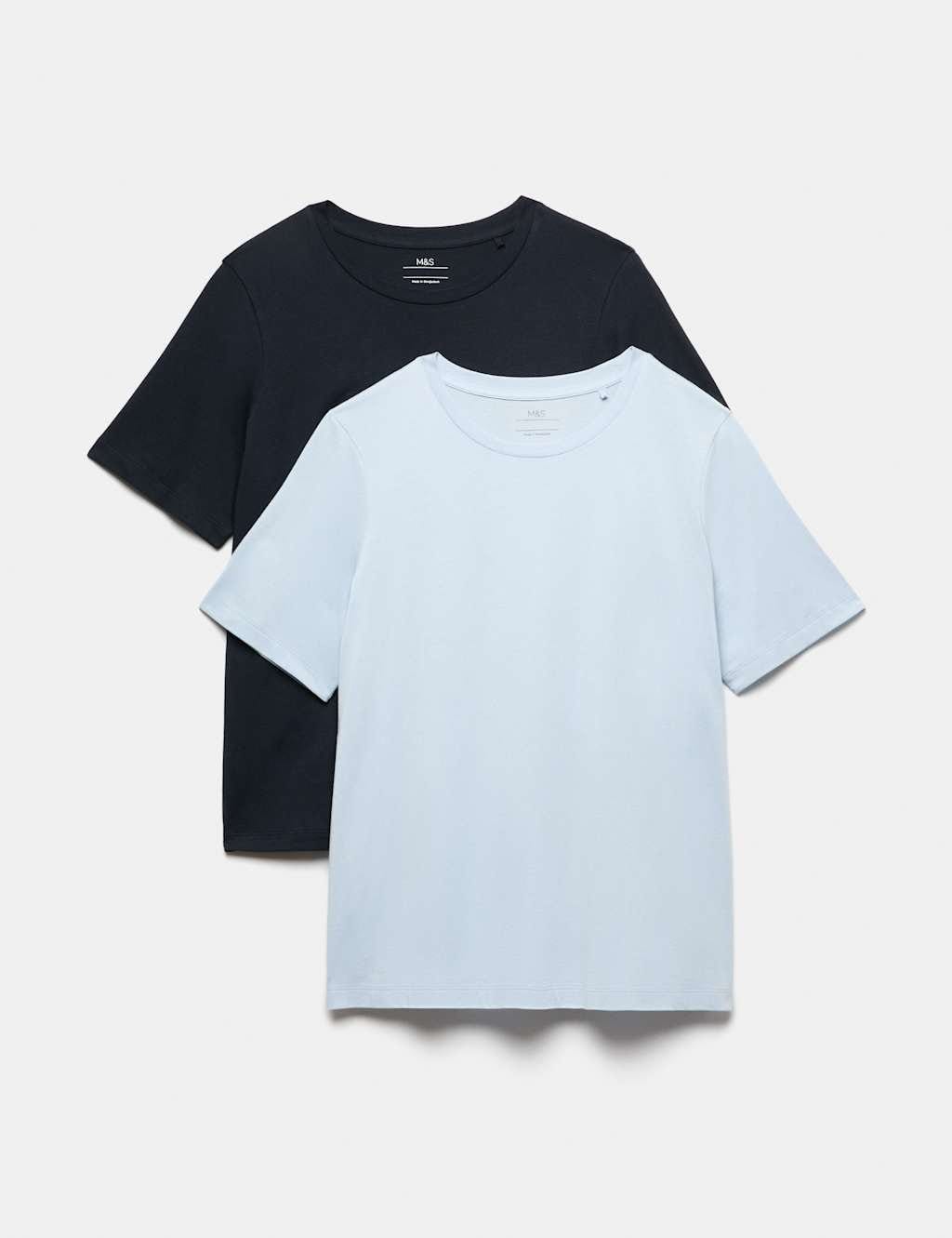 Marks & Spencer M&S 2 Pack Cotton Modal Pyjama Tops Blue Mix - 1