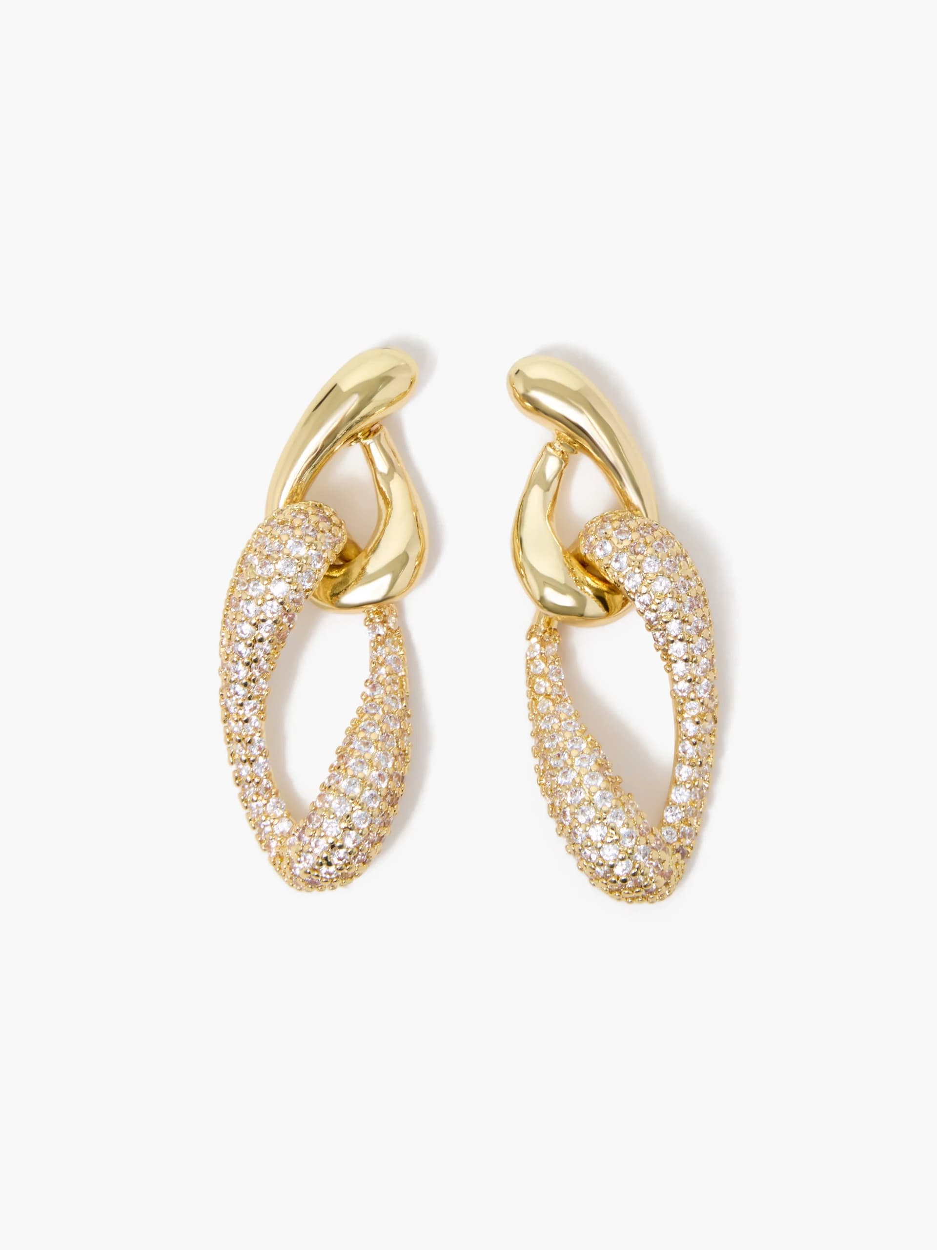 French Connection Diamante Twist Link Chain Earrings Gold