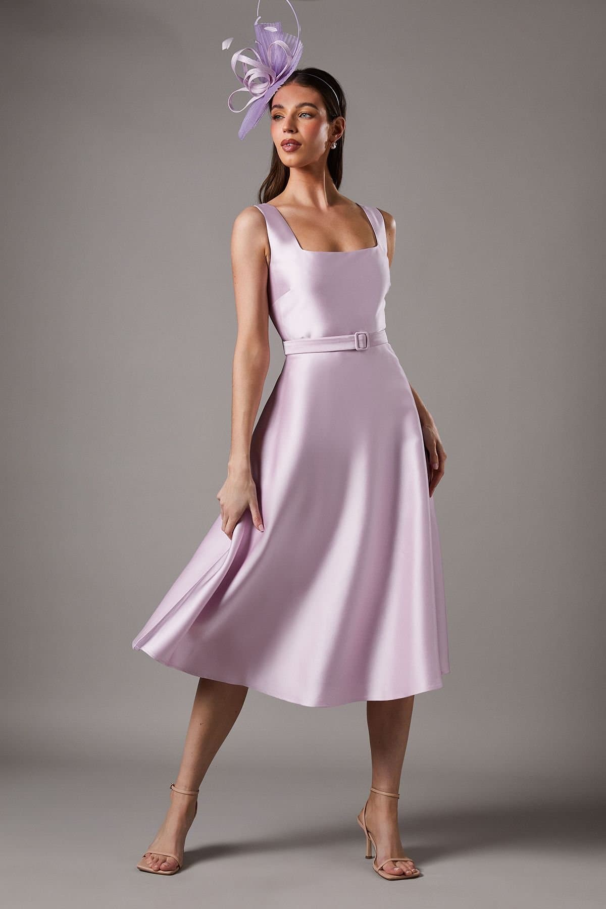 Coast Coast Women's Petite Belted Twill Midi Dress in Lilac