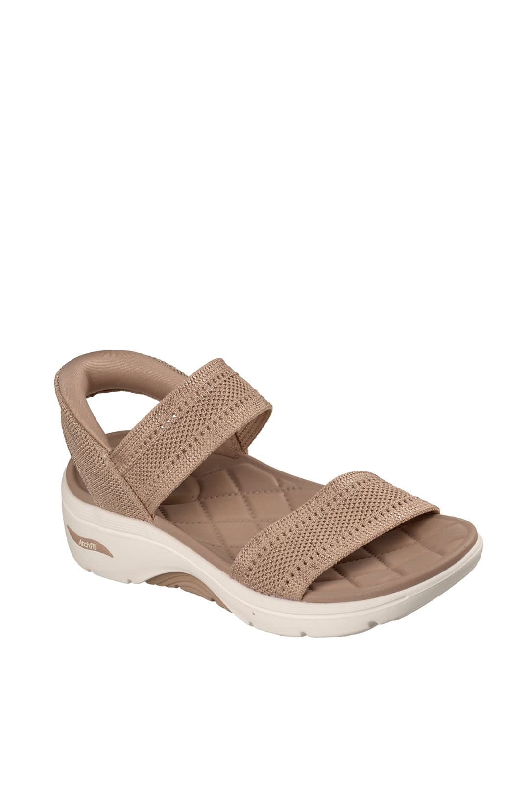 Skechers Skechers Women's GO WALK ARCH FIT 2.0 SANDALSlip-Ins Shiny Yarn Knit Quarter Strap Sandal Tan