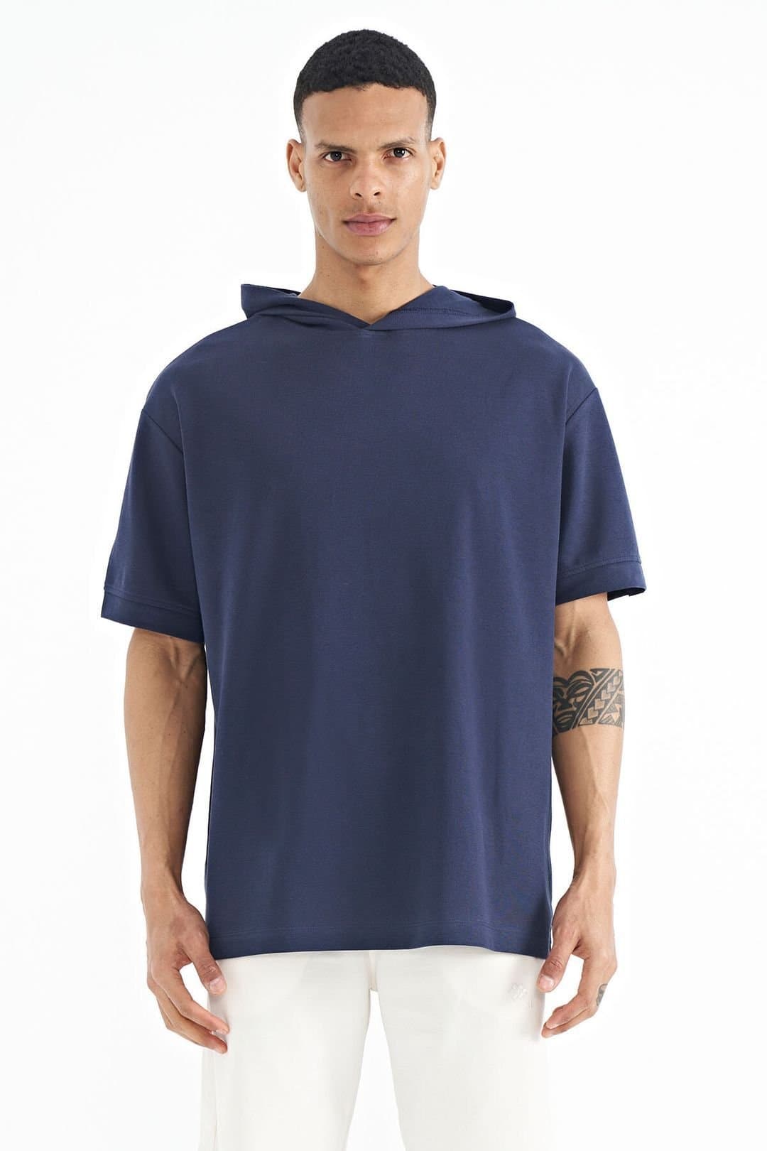 Tommy Life Tommy Life Men's Oversized Hooded Short-sleeve T-shirt in Cobalt