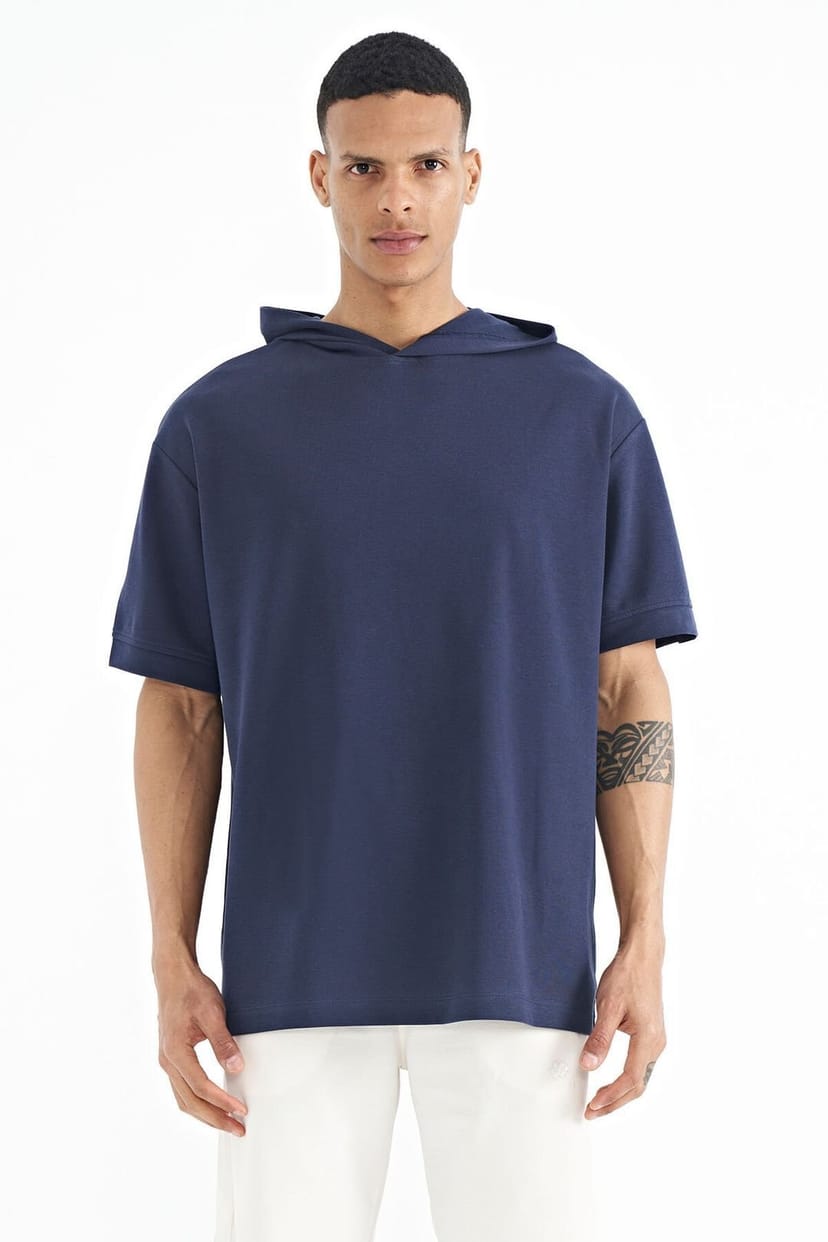 Tommy Life Tommy Life Men's Oversized Hooded Short-sleeve T-shirt in Cobalt - 1