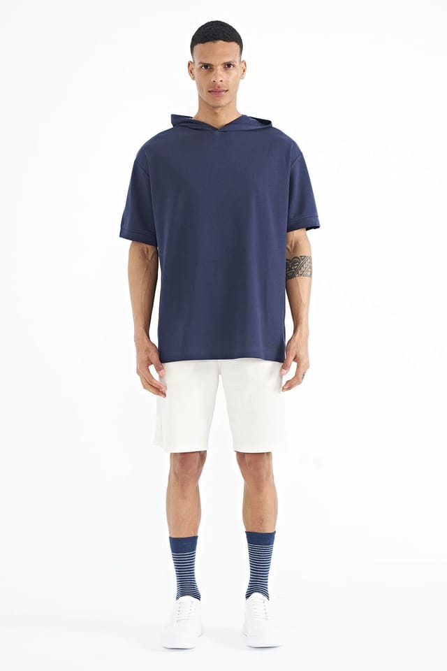 Tommy Life Tommy Life Men's Oversized Hooded Short-sleeve T-shirt in Cobalt - 2