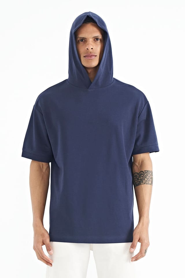 Tommy Life Tommy Life Men's Oversized Hooded Short-sleeve T-shirt in Cobalt - 3