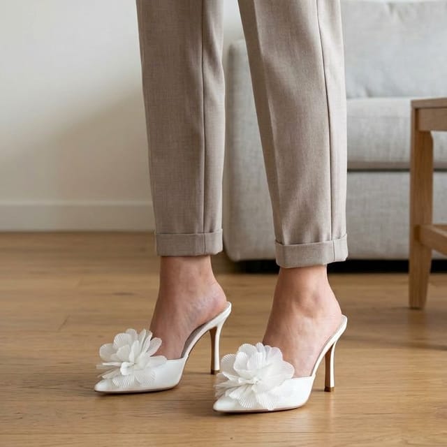 Truffle Collection Truffle Collection Women's Heeled Open Toe Mules Slip On PU Stiletto Heel Summer Shoes in White - 2
