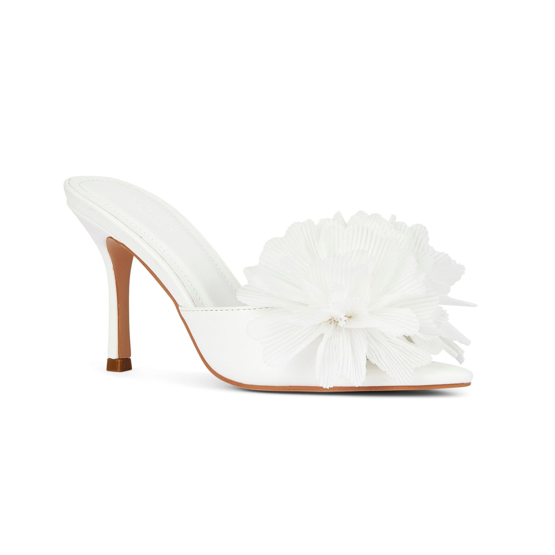 Truffle Collection Truffle Collection Women's Heeled Open Toe Mules Slip On PU Stiletto Heel Summer Shoes in White - 4