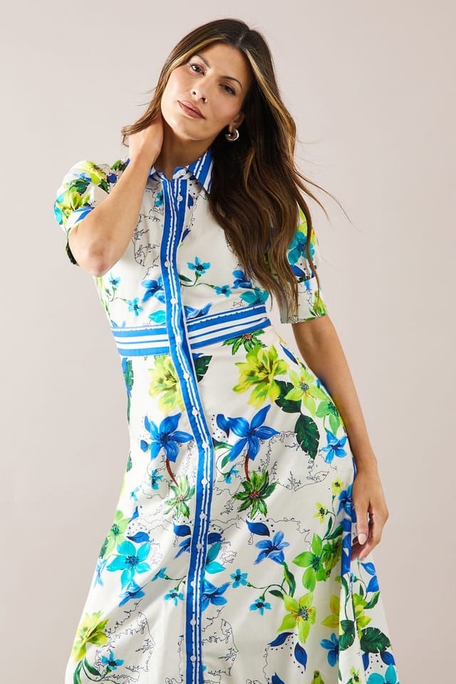 Wallis Wallis Women's Floral Print Button Midi Shirt Dress in Ivory - 2