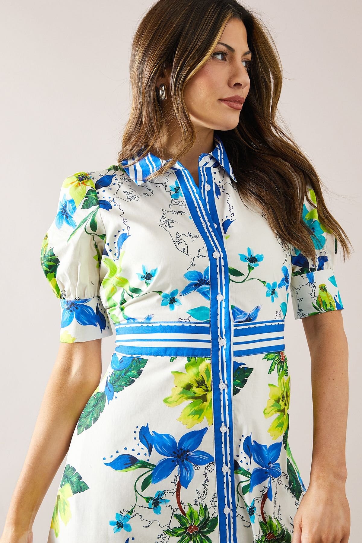 Wallis Wallis Women's Floral Print Button Midi Shirt Dress in Ivory - 4