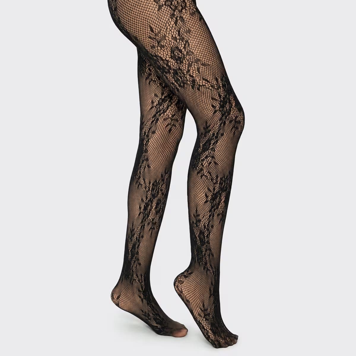 EGO Floral Pattern Detail Fishnet Tights In Black, Women's Size UK 0
