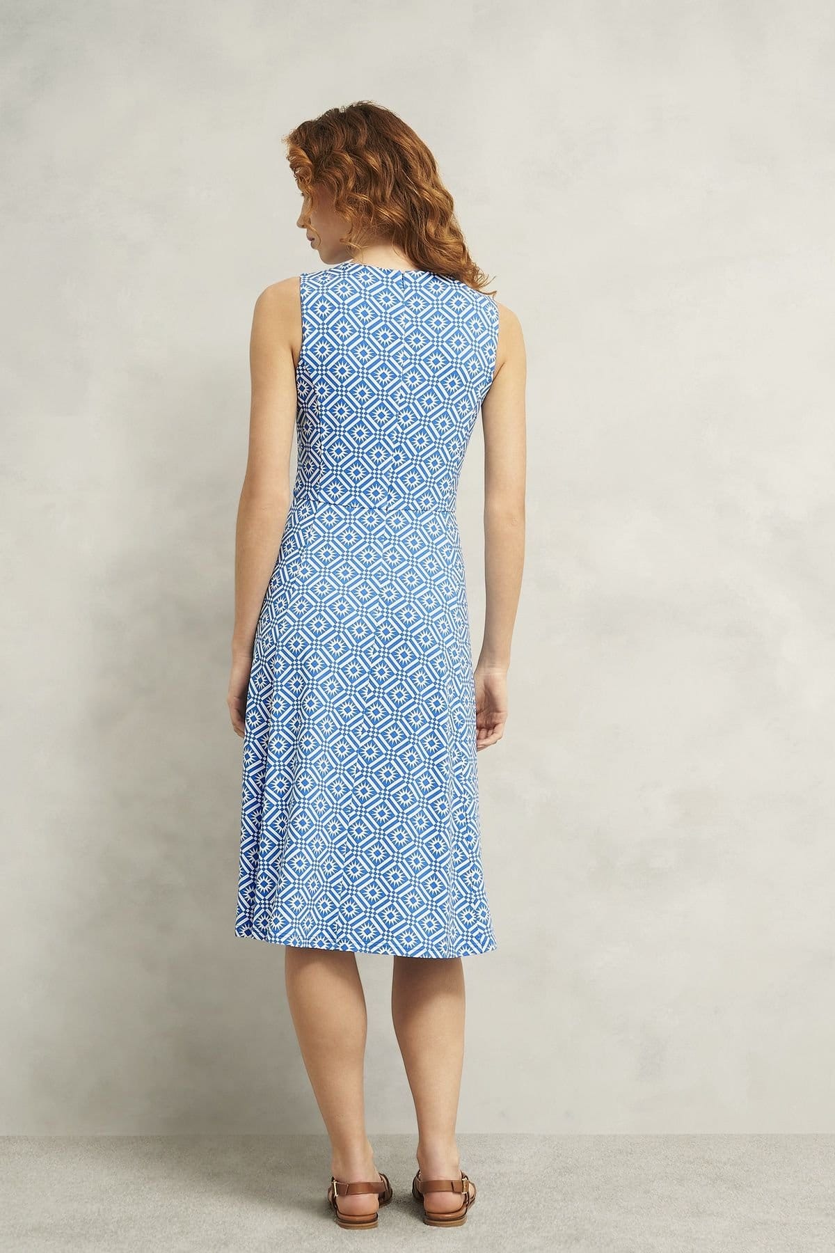 Hobbs London Hobbs London Women's Lisa Geometric Print Jersey Dress in Bright Blue - 4