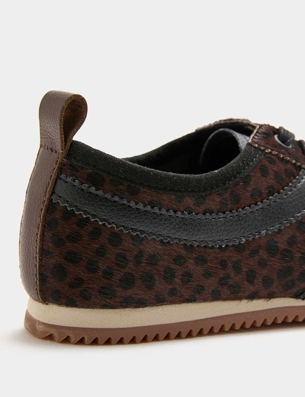 Marks & Spencer M&S Leather Animal Print Side Detail Trainers Brown Mix