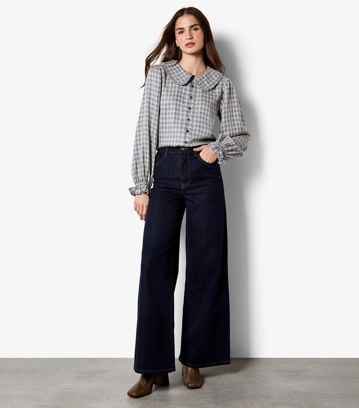 Apricot Women's Blue Chenille Checked Ruffled Shirt Apricot New Look - 2