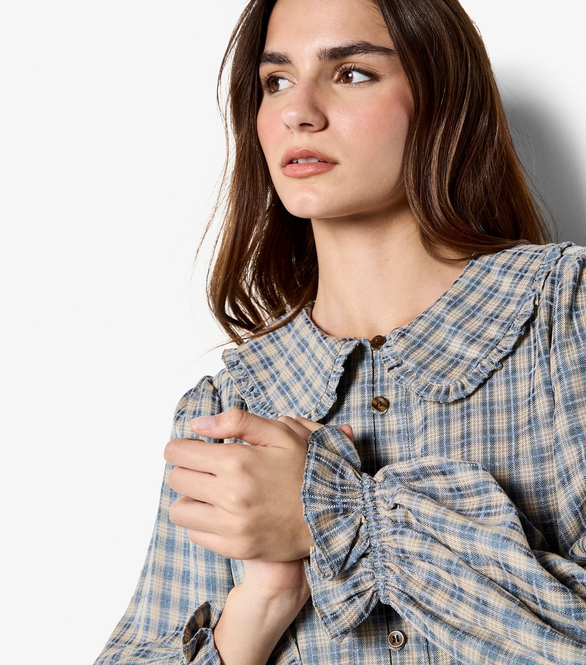 Apricot Women's Blue Chenille Checked Ruffled Shirt Apricot New Look - 4