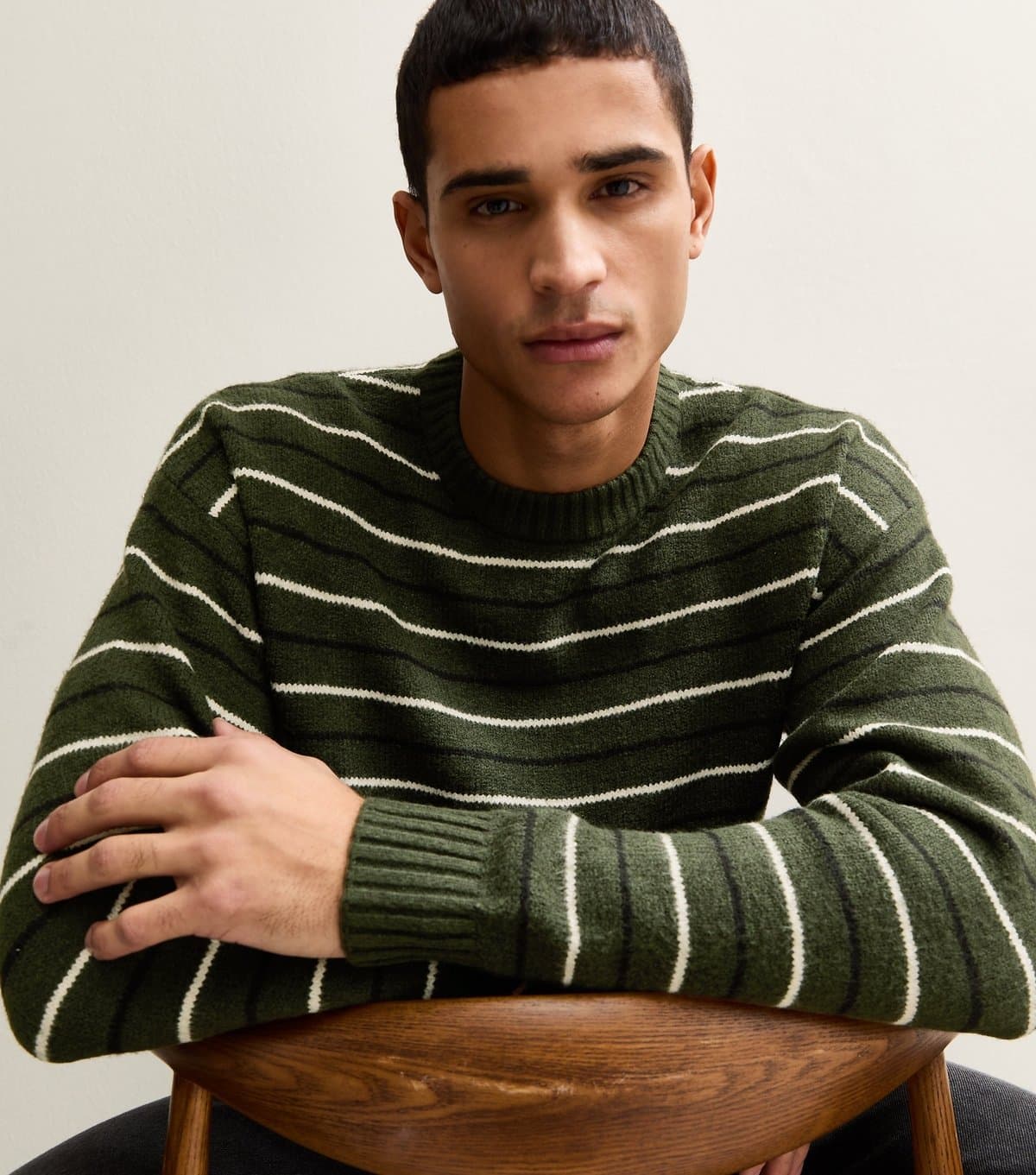 jack & jones Men's Green Regular Striped Crew Neck Jumper Jack & Jones New Look