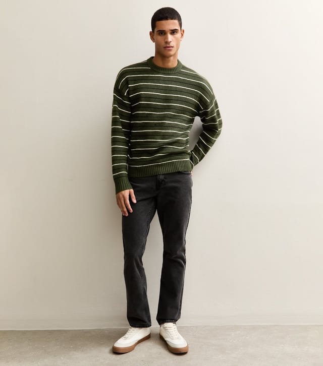 jack & jones Men's Green Regular Striped Crew Neck Jumper Jack & Jones New Look - 3
