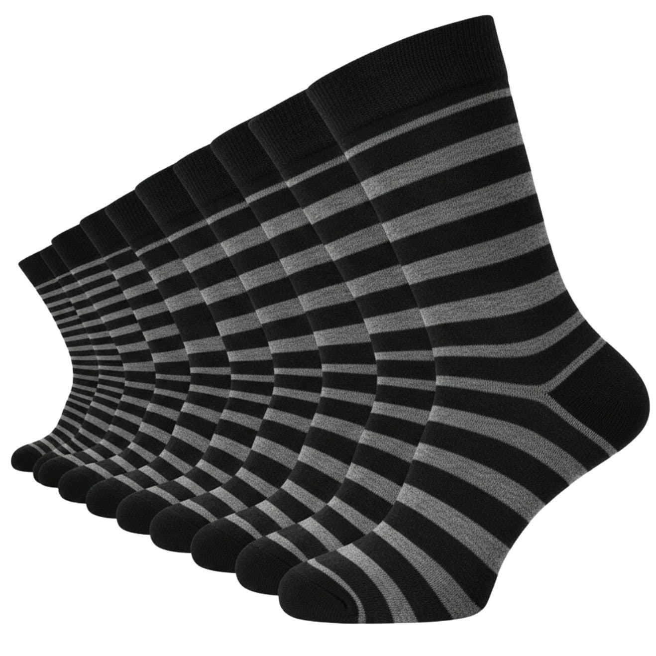 Britwear Britwear Men's 12 x Cotton Blend Grey Stripe Design Pattern Socks