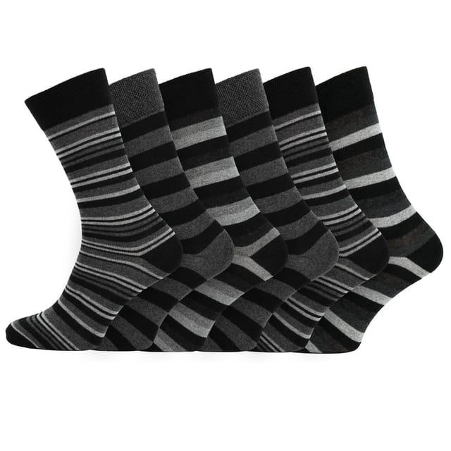 Britwear Britwear Men's 12 x Cotton Blend Grey Stripe Design Pattern Socks - 3