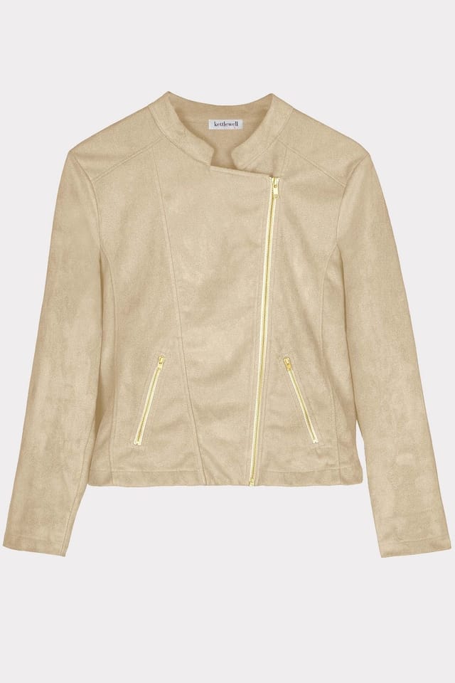 Kettlewell Kettlewell Women's Rachel Cropped Biker Jacket in Light Beige - 2