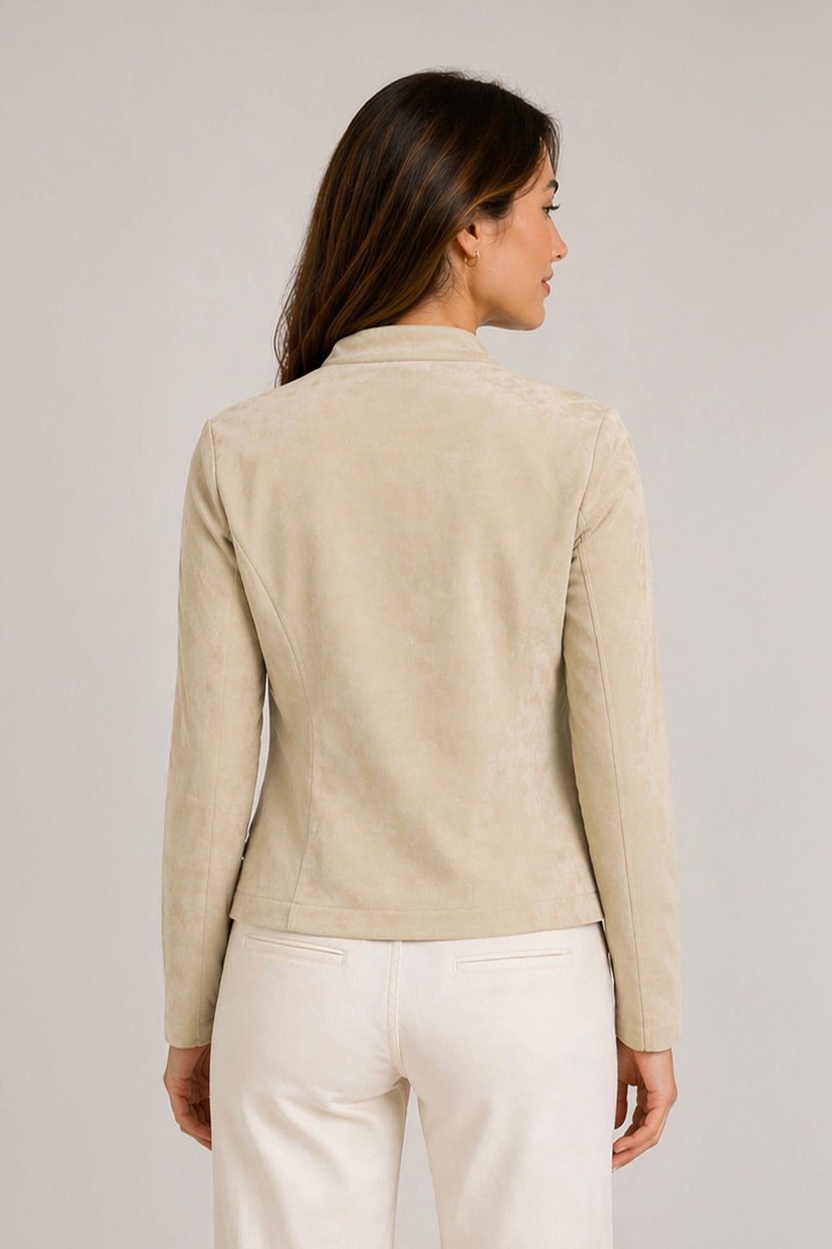 Kettlewell Kettlewell Women's Rachel Cropped Biker Jacket in Light Beige - 4
