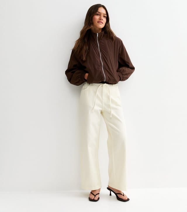 New Look Women's Petite Off White Self Tie Drawcord Waist Wide Leg Jeans New Look - 2