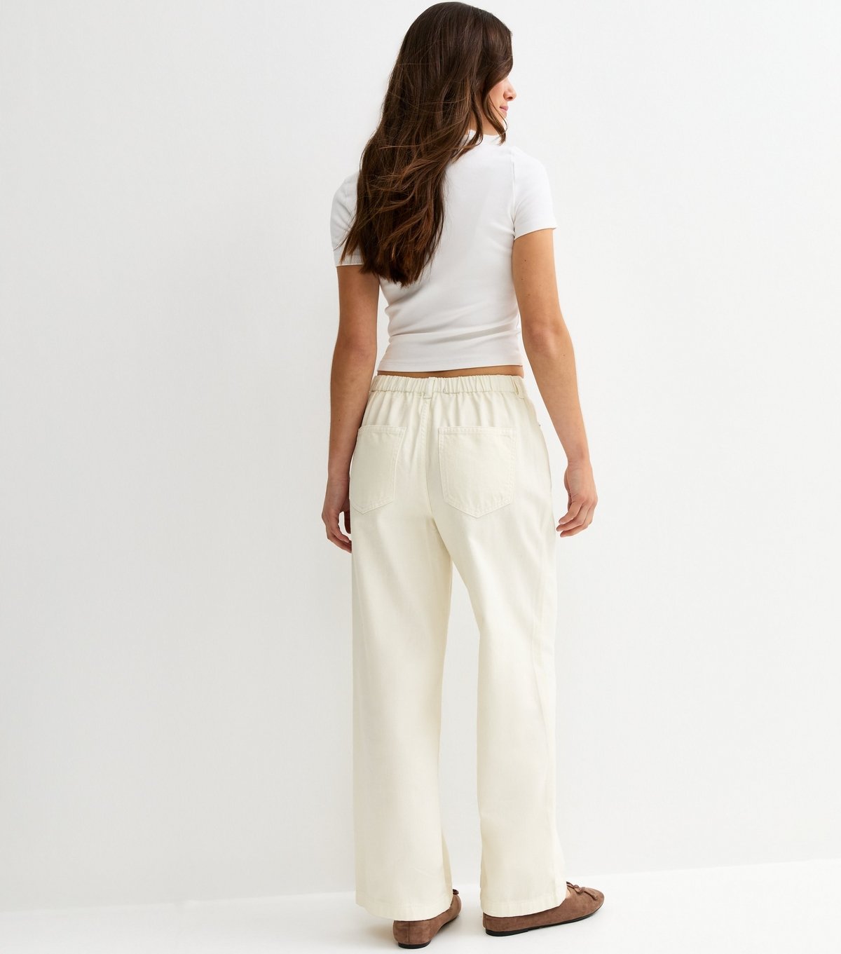 New Look Women's Petite Off White Self Tie Drawcord Waist Wide Leg Jeans New Look - 4