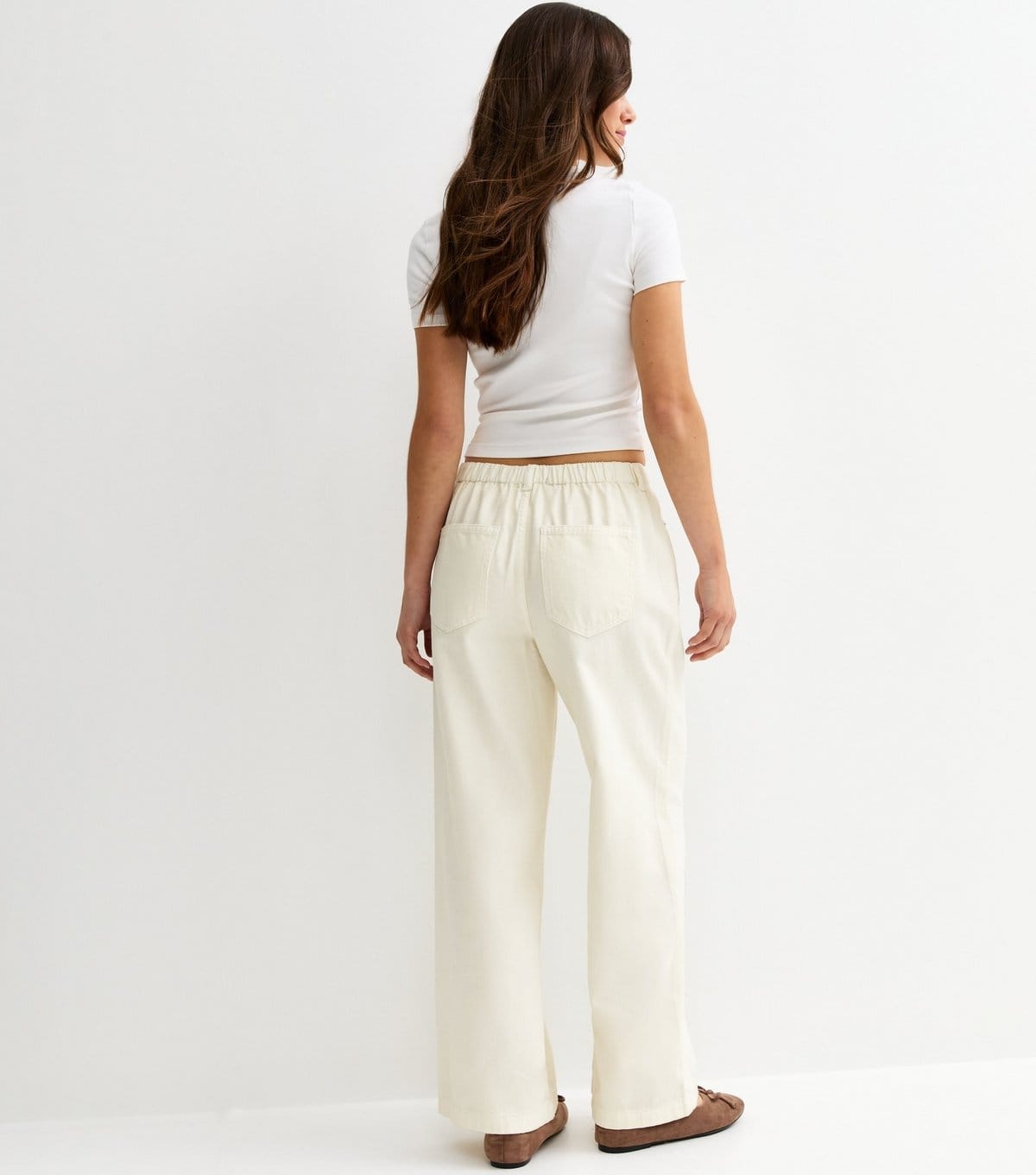 New Look Women's Petite Off White Self Tie Drawcord Waist Wide Leg Jeans New Look - 4