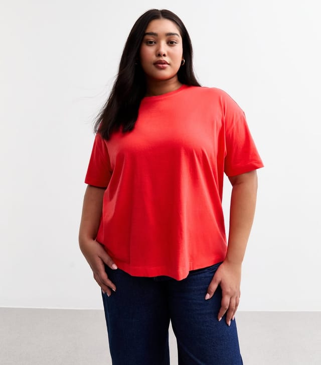 New Look Women's Plus Size Red Boxy Short Sleeve T-Shirt Curves New Look - 2