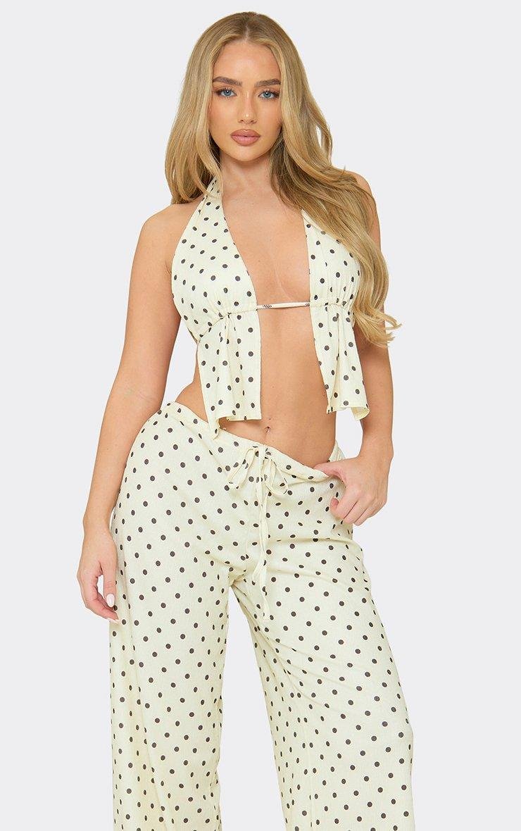 EGO Halterneck Tie Back Top In Lemon Polka Dot, Women's Size UK 6 - 2