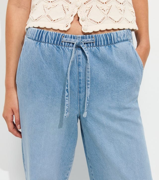New Look Women's Light Blue Denim Wide Leg Drawstring Waist Jeans New Look - 3