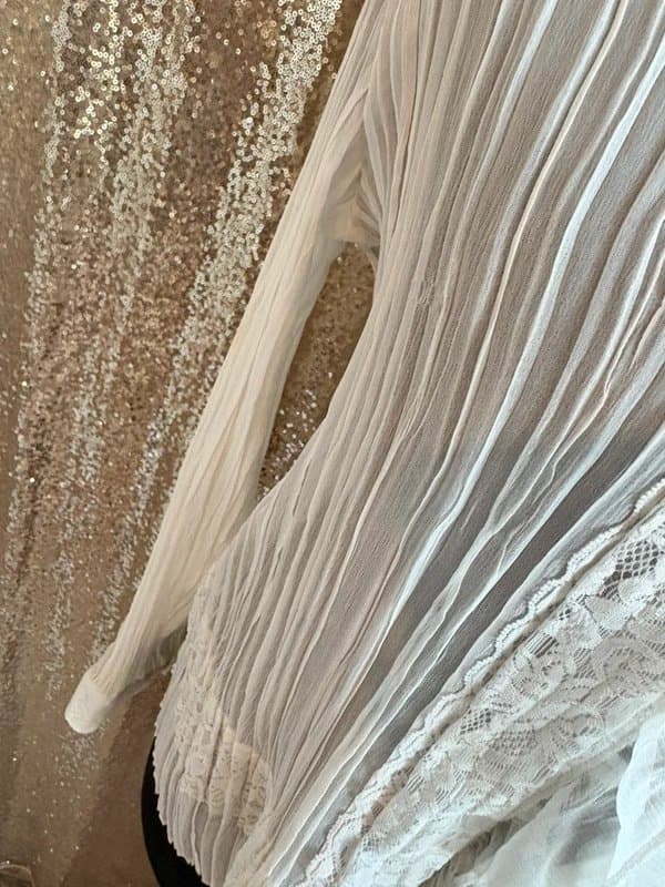 Happit Happit cream lace effect sheer frill blouse
