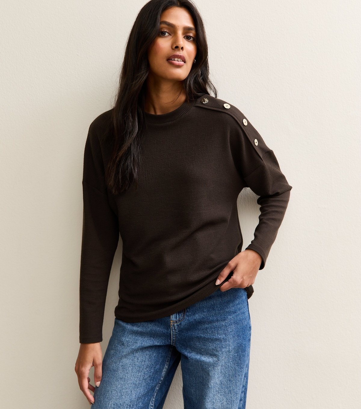 New Look Women's Brown Rib Jersey Long Sleeve Top New Look - 3