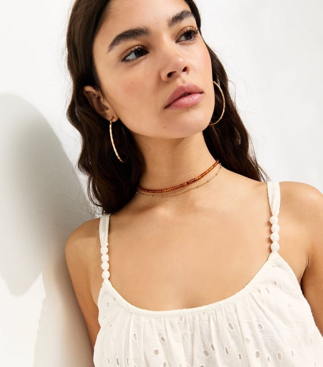 New Look Women's White Broderie Embroidered Beaded Strap Smock Mini Dress New Look - 2