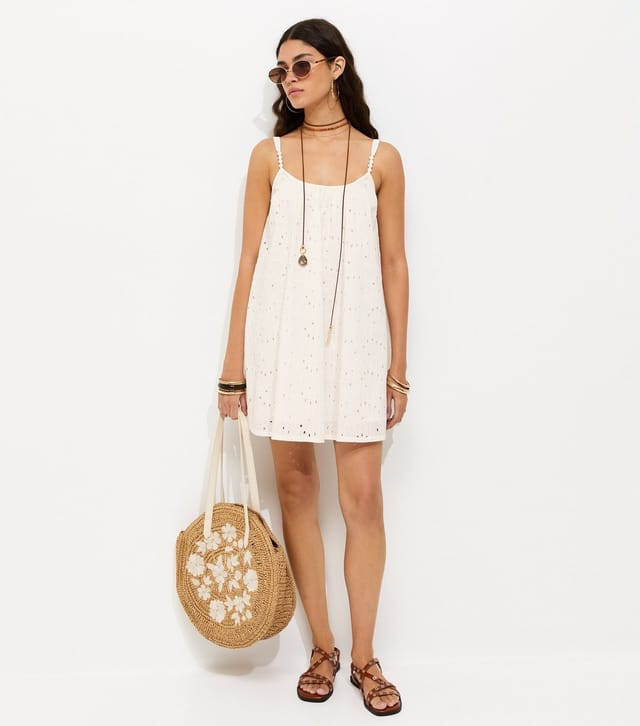 New Look Women's White Broderie Embroidered Beaded Strap Smock Mini Dress New Look - 3