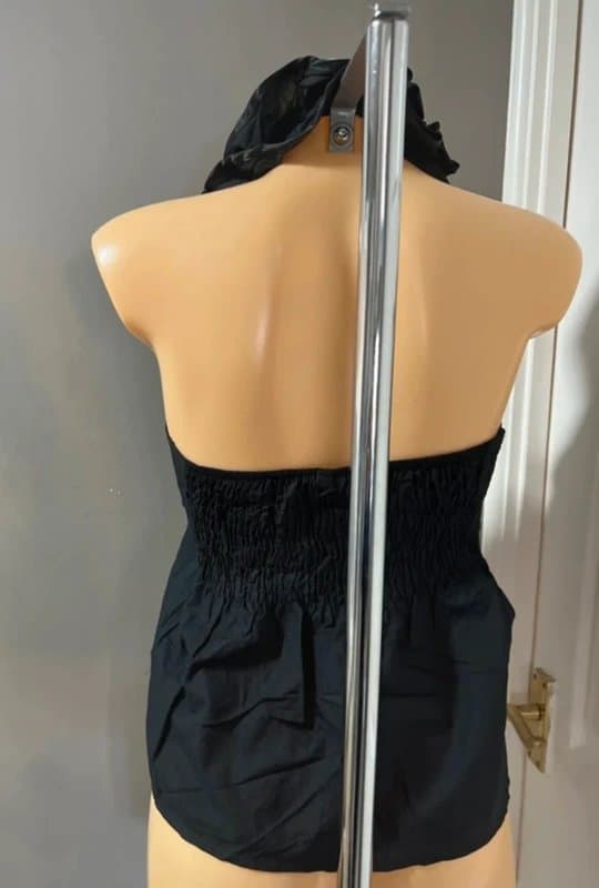 New Look Black halter neck 100% Cotton ruffles size 12 stretch back