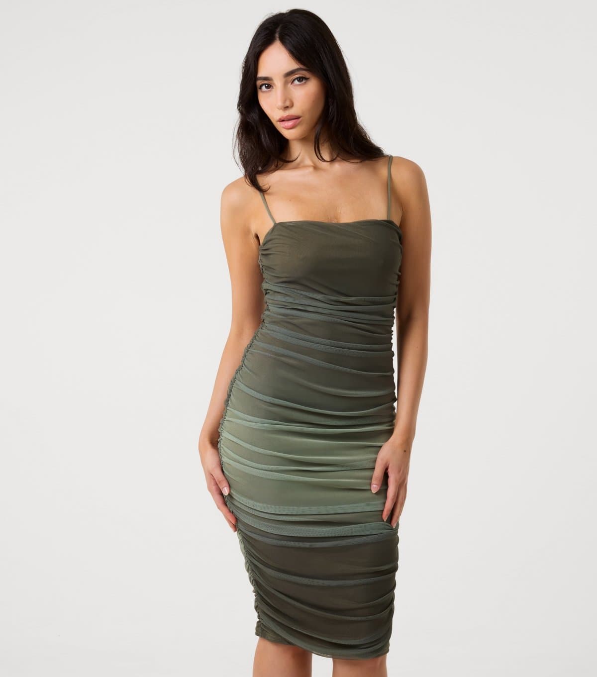 Pink Vanilla Women's Khaki Ombre Mesh Midi Dress Pink Vanilla New Look