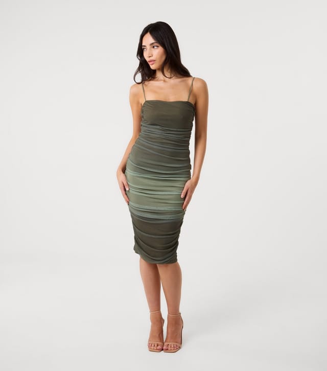 Pink Vanilla Women's Khaki Ombre Mesh Midi Dress Pink Vanilla New Look - 2