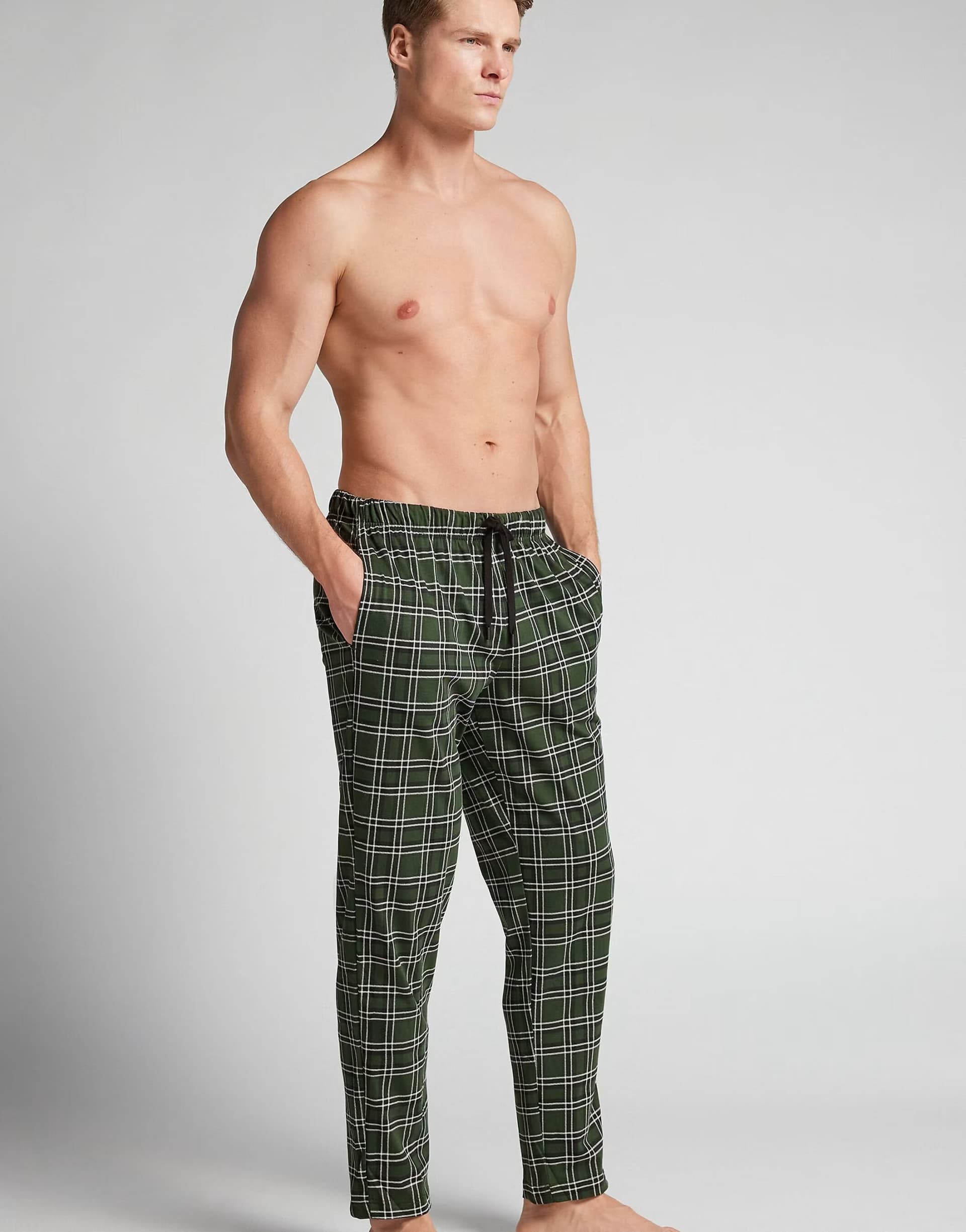 ASOS Intimissimi Green check print cotton trousers in green check