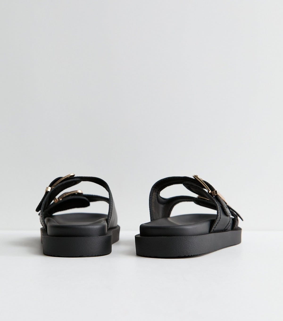 New Look Women's Wide Fit Black Faux Leather Double Strap Flat Mules Vegan New Look - 4