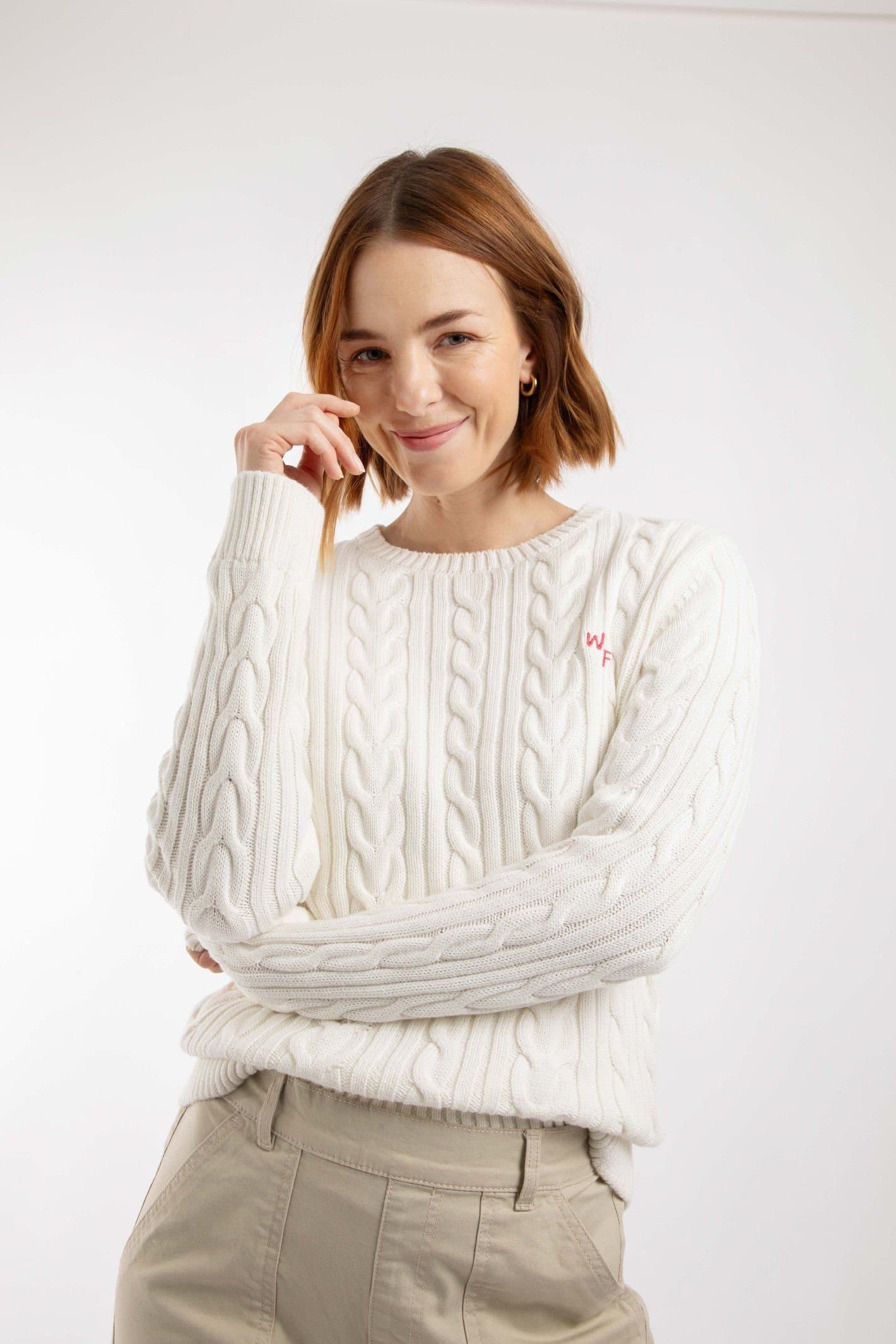 Weird Fish Weird Fish Women's Amberise Crew Neck Cable Knit Jumper in Cream