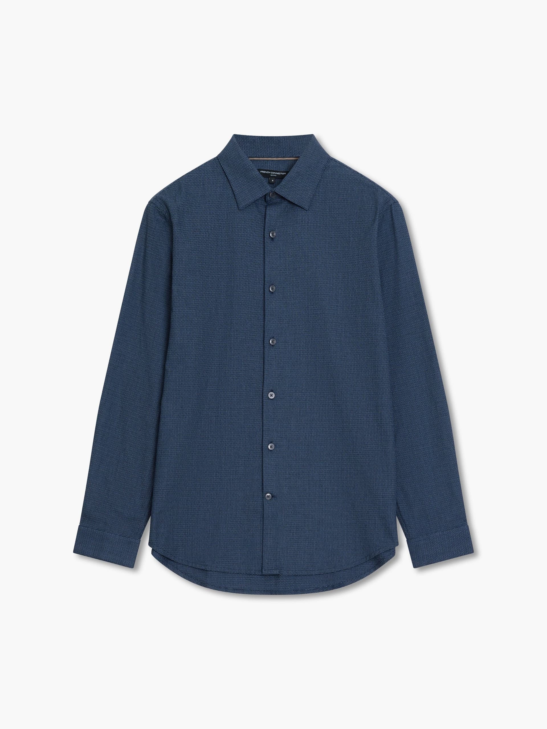 French Connection Long Sleeve Basket Weave Two Tone Tweed Shirt Blue Multi