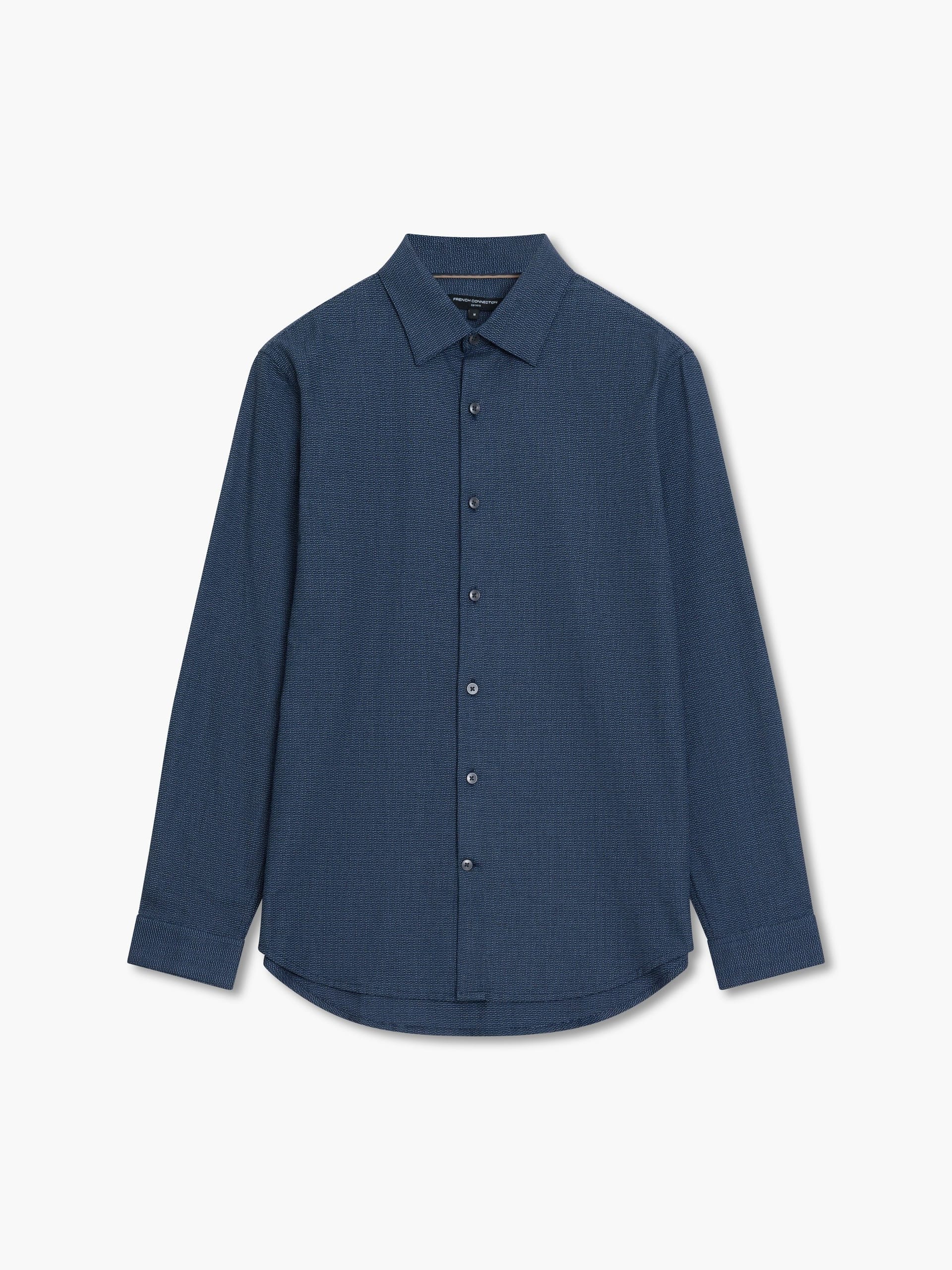 French Connection Blue Multi Basket Weave Tweed Shirt